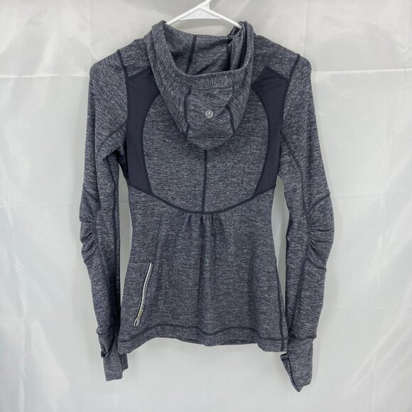 Lululemon Women 4 1/4 Zip Pullover Jacket Ruched Ruffled Stretch Thumbholes Blue - Picture 3 of 7